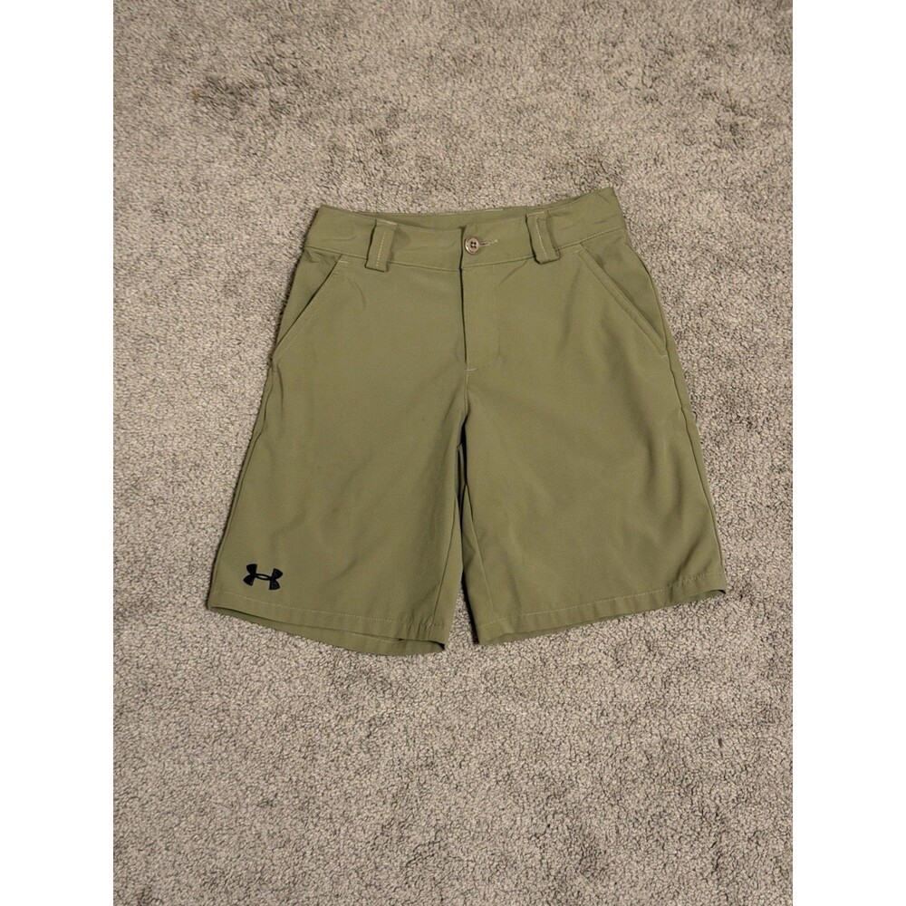 Under Armour Boys Golf Chino Shorts Green YSM Polyester Flat Front Pockets